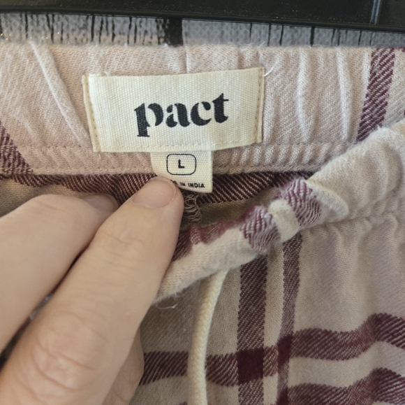 Pact Organic Cotton Cropped Plaid Lounge Pants Size L Pink Burgundy - Picture 2 of 4